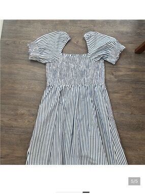 Draper James Striped Smocked Midi Dress in Navy and White
